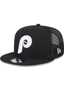 New Era Philadelphia Phillies Black BW Evergreen Trucker 9FIFTY Mens Snapback Hat