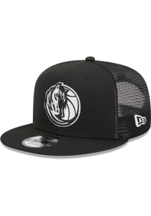 New Era Dallas Mavericks Black BW Evergreen Trucker 9FIFTY Mens Snapback Hat