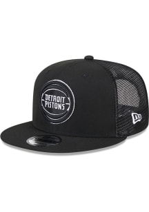 New Era Detroit Pistons Black BW Evergreen Trucker 9FIFTY Mens Snapback Hat