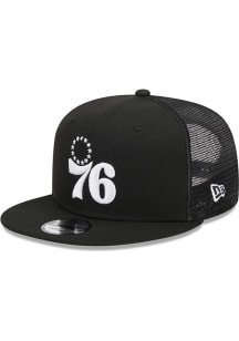New Era Philadelphia 76ers Black BW Evergreen Trucker 9FIFTY Mens Snapback Hat