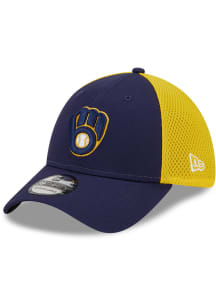 New Era Milwaukee Brewers Mens Navy Blue 2T Evergreen Neo 39THIRTY Flex Hat