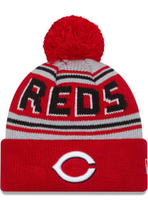 New Era Cincinnati Reds Grey Evergreen Wordmark Pom Mens Knit Hat
