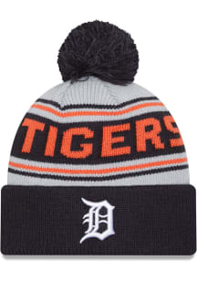 New Era Detroit Tigers Grey Evergreen Wordmark Pom Mens Knit Hat