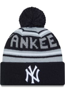 New Era New York Yankees Grey Evergreen Wordmark Pom Mens Knit Hat