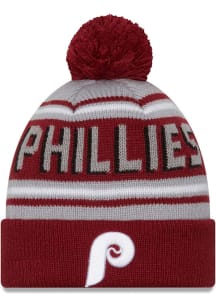 New Era Philadelphia Phillies Grey Evergreen Wordmark Pom Mens Knit Hat