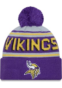 New Era Minnesota Vikings Grey Evergreen Wordmark Pom Mens Knit Hat