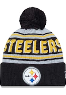 New Era Pittsburgh Steelers Grey Evergreen Wordmark Pom Mens Knit Hat