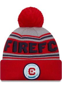 New Era Chicago Fire Grey Evergreen Wordmark Pom Mens Knit Hat