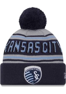 New Era Sporting Kansas City Grey Evergreen Wordmark Pom Mens Knit Hat