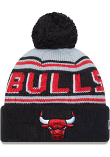 New Era Chicago Bulls Grey Evergreen Wordmark Pom Mens Knit Hat