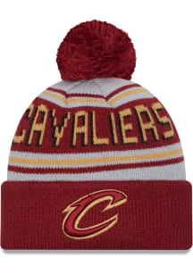 New Era Cleveland Cavaliers Grey Evergreen Wordmark Pom Mens Knit Hat