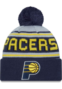 New Era Indiana Pacers Grey Evergreen Wordmark Pom Mens Knit Hat