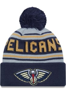 New Era New Orleans Pelicans Grey Evergreen Wordmark Pom Mens Knit Hat