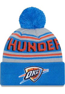 New Era Oklahoma City Thunder Grey Evergreen Wordmark Pom Mens Knit Hat