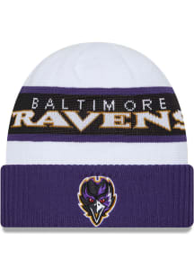 New Era Baltimore Ravens White 2023 Sideline Tech Cuff Mens Knit Hat