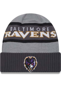 New Era Baltimore Ravens Grey 2023 Sideline Tech Cuff Mens Knit Hat