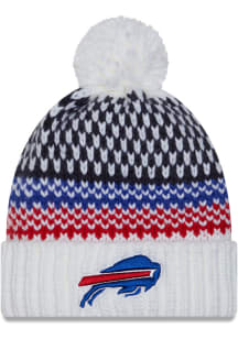 New Era Buffalo Bills White 2023 Sideline W Cuff Pom Womens Knit Hat