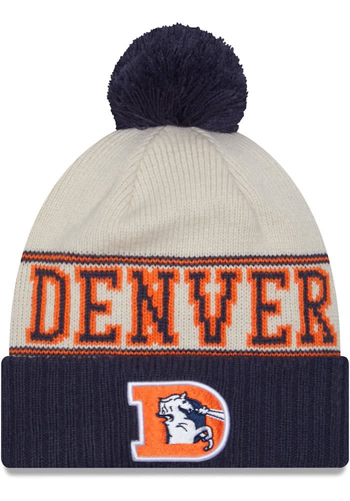 Denver Broncos New Era IVORY 2023 Retro Sideline Cuff Pom Knit Hat