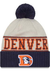 New Era Denver Broncos Ivory 2023 Retro Sideline Cuff Pom Mens Knit Hat