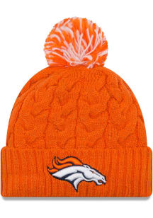 New Era Denver Broncos Orange Cozy Cable Cuff Pom Womens Knit Hat