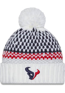 New Era Houston Texans White 2023 Sideline W Cuff Pom Womens Knit Hat