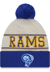 New Era Los Angeles Rams Ivory 2023 Retro Sideline Cuff Pom Mens Knit Hat