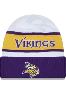 New Era Minnesota Vikings White 2023 Sideline Tech Cuff Mens Knit Hat