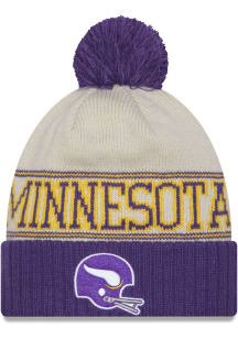 New Era Minnesota Vikings Ivory 2023 Retro Sideline Cuff Pom Mens Knit Hat