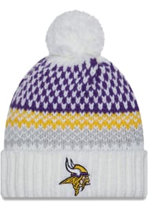 New Era Minnesota Vikings White 2023 Sideline W Cuff Pom Womens Knit Hat