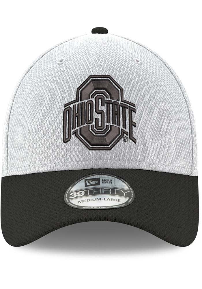 New Era Ohio State Buckeyes Mens White 2T Black Primary Logo Diamond 39THIRTY Flex Hat