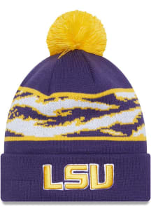 New Era LSU Tigers Purple Crown Stripe Cuff Pom Mens Knit Hat