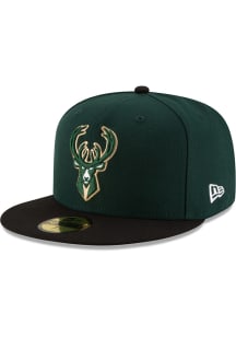 New Era Milwaukee Bucks Mens Green 2T Basic 59FIFTY Fitted Hat