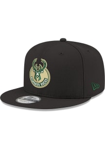 New Era Milwaukee Bucks Black OTC Logo Basic 9FIFTY Mens Snapback Hat