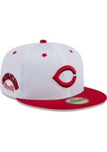 New Era Cincinnati Reds Mens White Throwback Jersey Mesh 2T 59FIFTY Fitted Hat