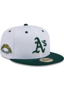New Era Oakland Athletics Mens White Throwback Jersey Mesh 2T 59FIFTY Fitted Hat
