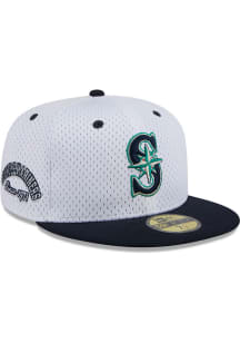 New Era Seattle Mariners Mens White Throwback Jersey Mesh 2T 59FIFTY Fitted Hat