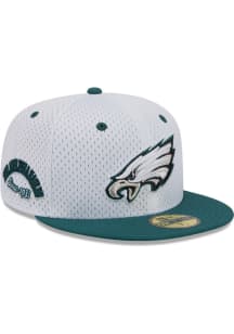 New Era Philadelphia Eagles Mens White Throwback Jersey Mesh 2T 59FIFTY Fitted Hat