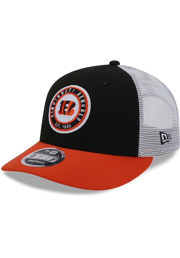 New Era Cincinnati Bengals Throwback 3T Circular Trucker LP 9FIFTY Adjustable Hat - Black