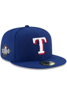 New Era Texas Rangers Mens Blue 2023 World Series Side Patch Home AC 59FIFTY Fitted Hat