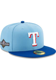 New Era Texas Rangers Mens Light Blue 2023 Postseason Side Patch AC Alt 2 59FIFTY Fitted Hat