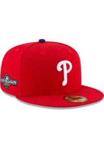 New Era Philadelphia Phillies Mens Red 2023 Postseason Side Patch AC 59FIFTY Fitted Hat