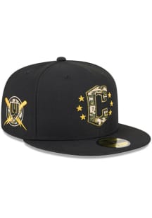New Era Cleveland Guardians Mens Black 2024 Armed Forces Day 59FIFTY Fitted Hat