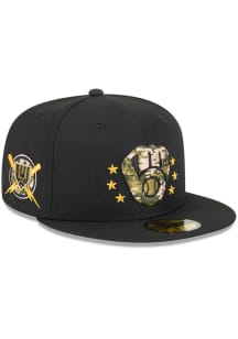 New Era Milwaukee Brewers Mens Black 2024 Armed Forces Day 59FIFTY Fitted Hat