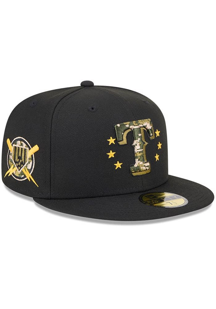 Texas Rangers Mens 2024 Armed Forces Day 59FIFTY BLACK New Era Fitted Hat