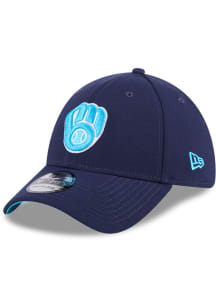 New Era Milwaukee Brewers Mens Blue 2024 Fathers Day 39THIRTY Flex Hat