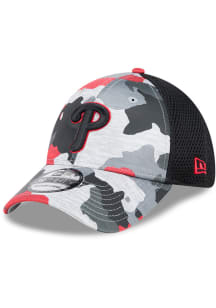 New Era Philadelphia Phillies Mens Black 2T Active Training Camo 39THIRTY Flex Hat