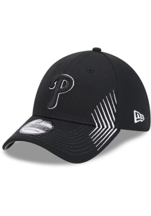New Era Philadelphia Phillies Mens Black Active Arrow Stitch 39THIRTY Flex Hat