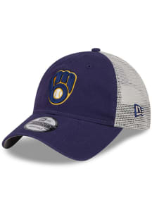New Era Milwaukee Brewers Game Day Super Side Patch Trucker 9TWENTY Adjustable Hat - Navy Blue