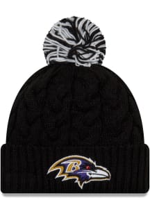 New Era Baltimore Ravens Black Cozy Cable Cuff Pom Womens Knit Hat
