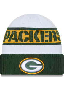 New Era Green Bay Packers White 2023 Sideline Tech Cuff Mens Knit Hat